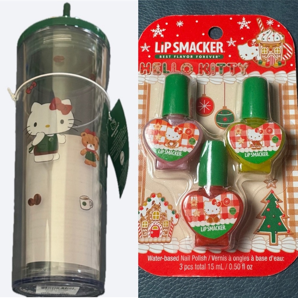 LAST NWT (+FREE Nail polish) Starbucks Hello Kitty Tumbler with Green Straw